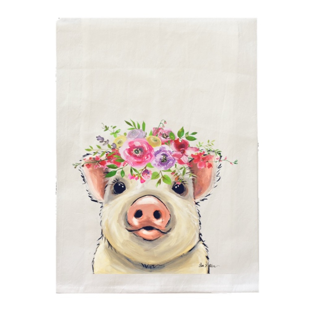 Flower Pig Tea Towel
